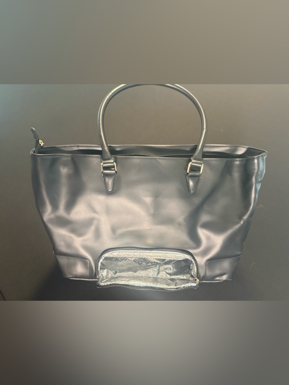 BuffBunny Black Faux Leather Tote with Insulated Storage
